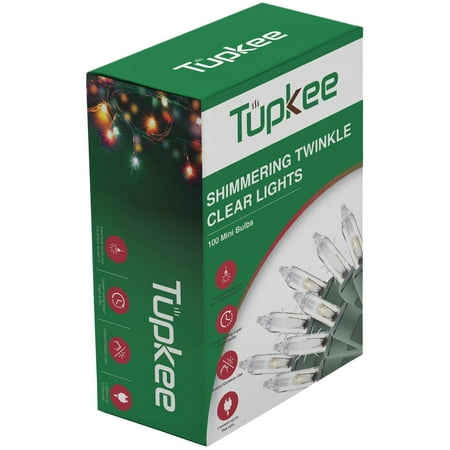 Tupkee Twinkle Shimmering Lights - Indoor Outdoor – 20.5 Feet Light String, 100 Clear Bulbs - Christmas Tree Holiday