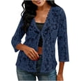 thumbnail image 2 of Lace Cardigans for Women Elegant 3/4 Sleeve Cardigans Lightweight Ladies Open Front Summer Cardigan Business Office Casual Bolero Shrug Womens Blouses for Dress Evening Party Wedding Daily Navy L, 2 of 7