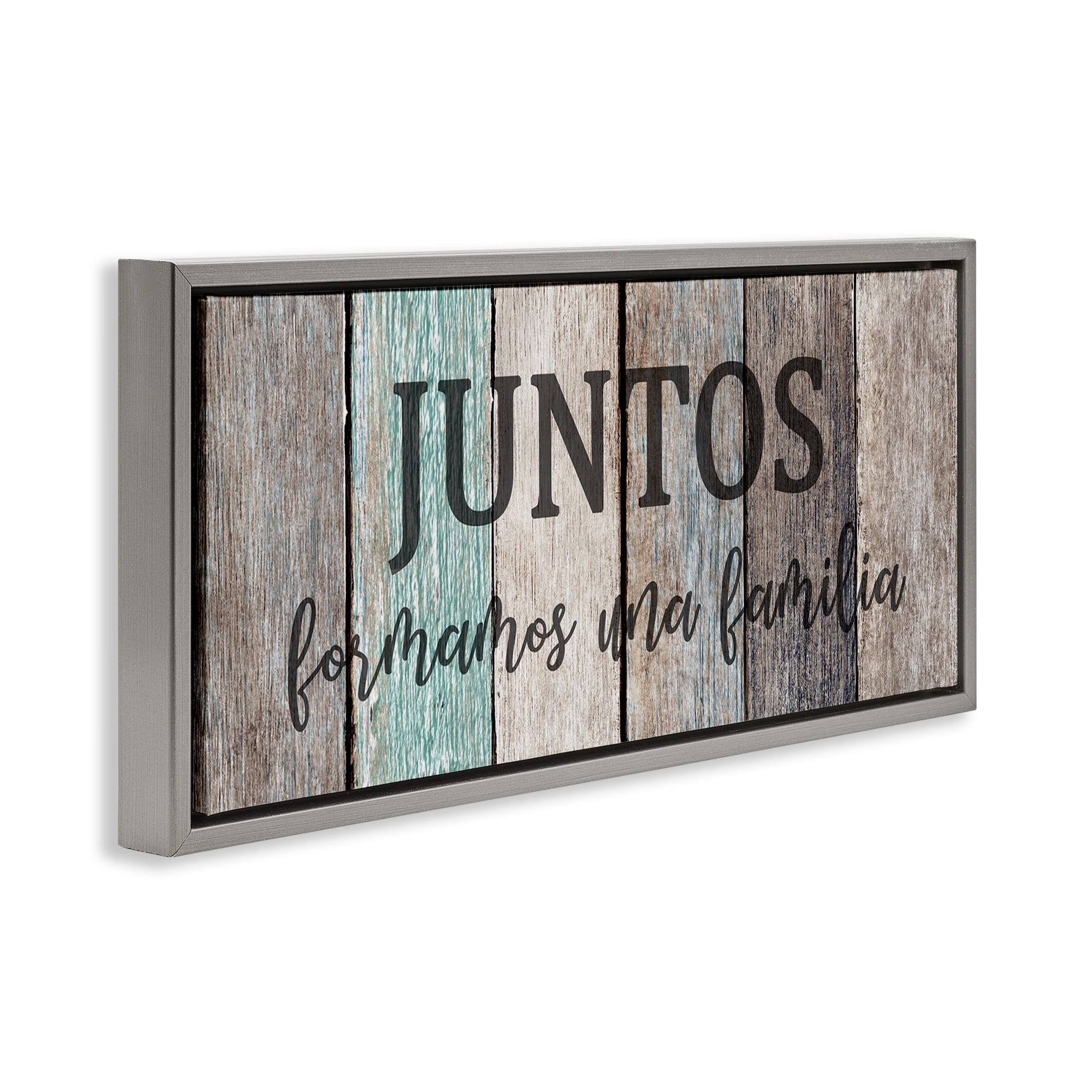 Stupell Industries Juntos Formamos una Familia Inspirational Quotes & Sayings Painting Gray Floater Framed Art Print Wall Art, 31 x 14