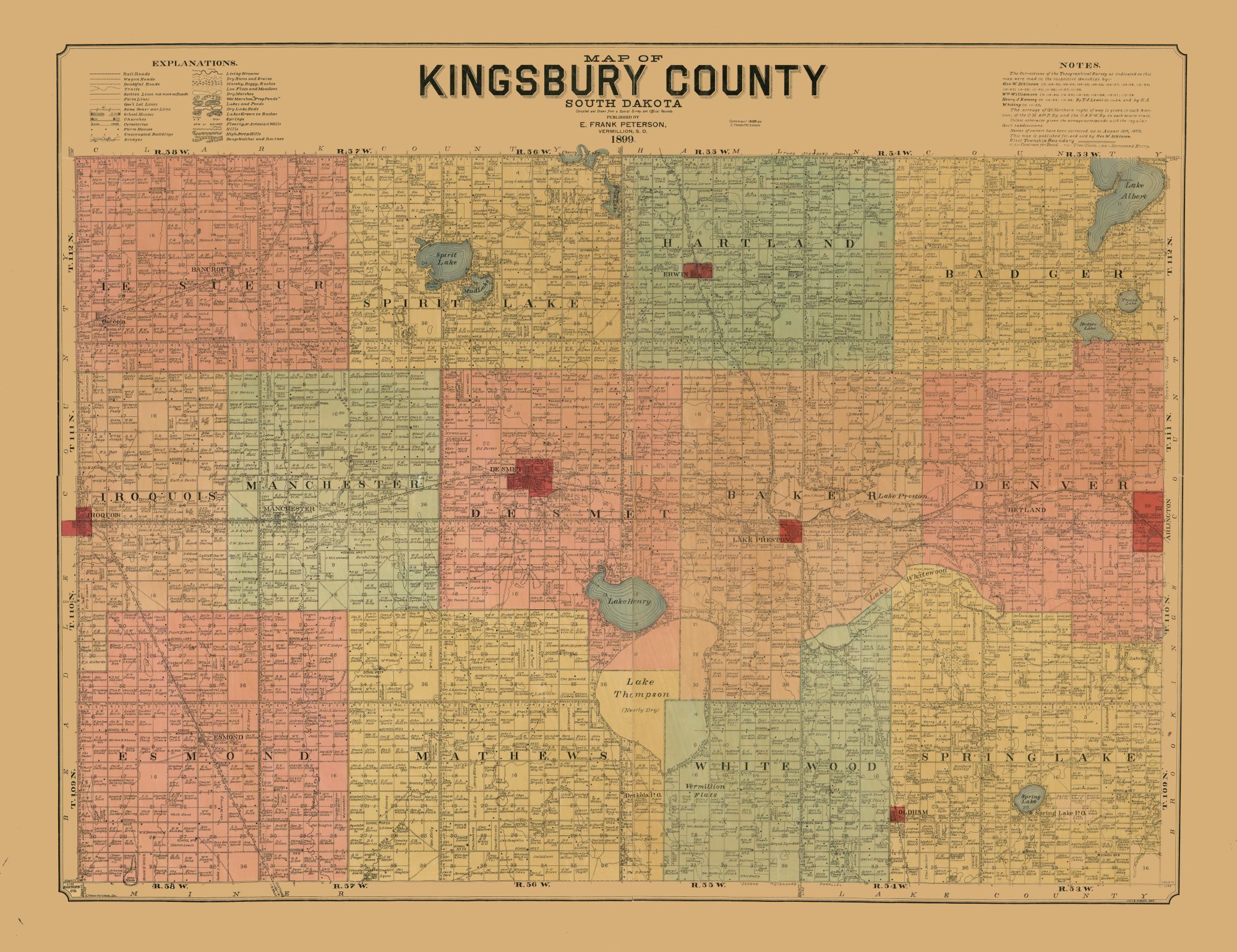 Kingsbury County South Dakota Peterson 1899 23.00 x 29.89 Matte