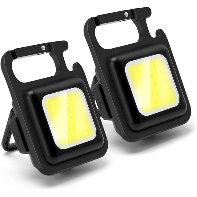 Linternas pequeñas, 1000 lúmenes, recargables, impermeables, portátiles, con luz LED, llavero, 4 modos, mini luces de trabajo con soporte plegable e imán fuerte (paquete de 2)