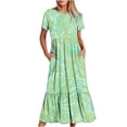 thumbnail image 1 of Penkiiy Robe d'Été Décontractée à Manches Courtes pour Femmes, Col Rond, Robe de Plage Maxi Fluide à Étages avec Poches, Imprimé Brillant, 2TG, Vert Menthe, 1 of 7