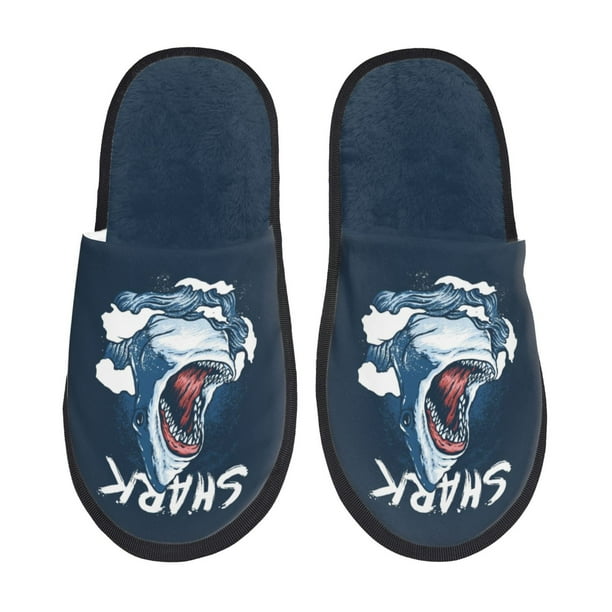 Balery Shark Pantuflas de Casa de Felpa Silenciosas con Diseño Estampado, Zapatillas Cómodas Antideslizantes de Algodón para Interior-Medium