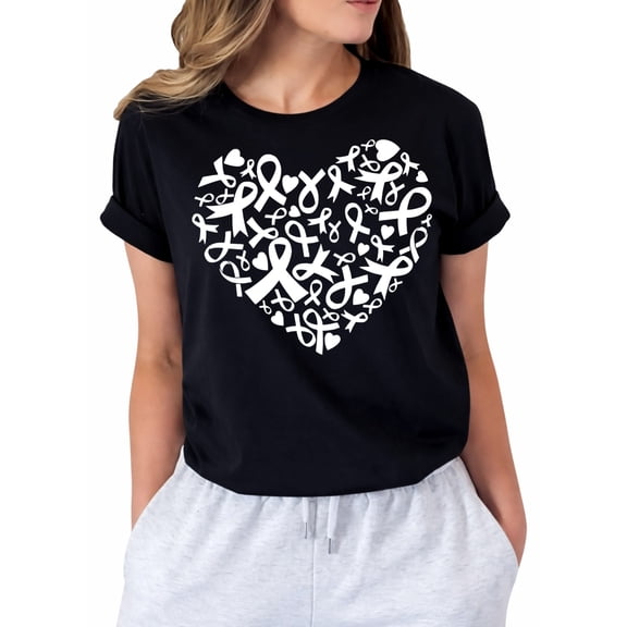 Womens Breast Cancer Awareness T Shirts Cute Love Heart Ribbon Graphic Print Tee Inspirational Short Sleeve Tops
