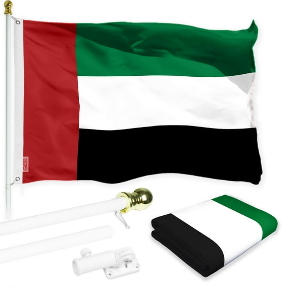 G128 Combo Pack: 6 Ft Tangle Free Spinning Flagpole (White) & United Arab Emirates Flag 3x5 Ft Printed 150D Polyester, Brass Grommets (Flag Included) Aluminum Flag Pole