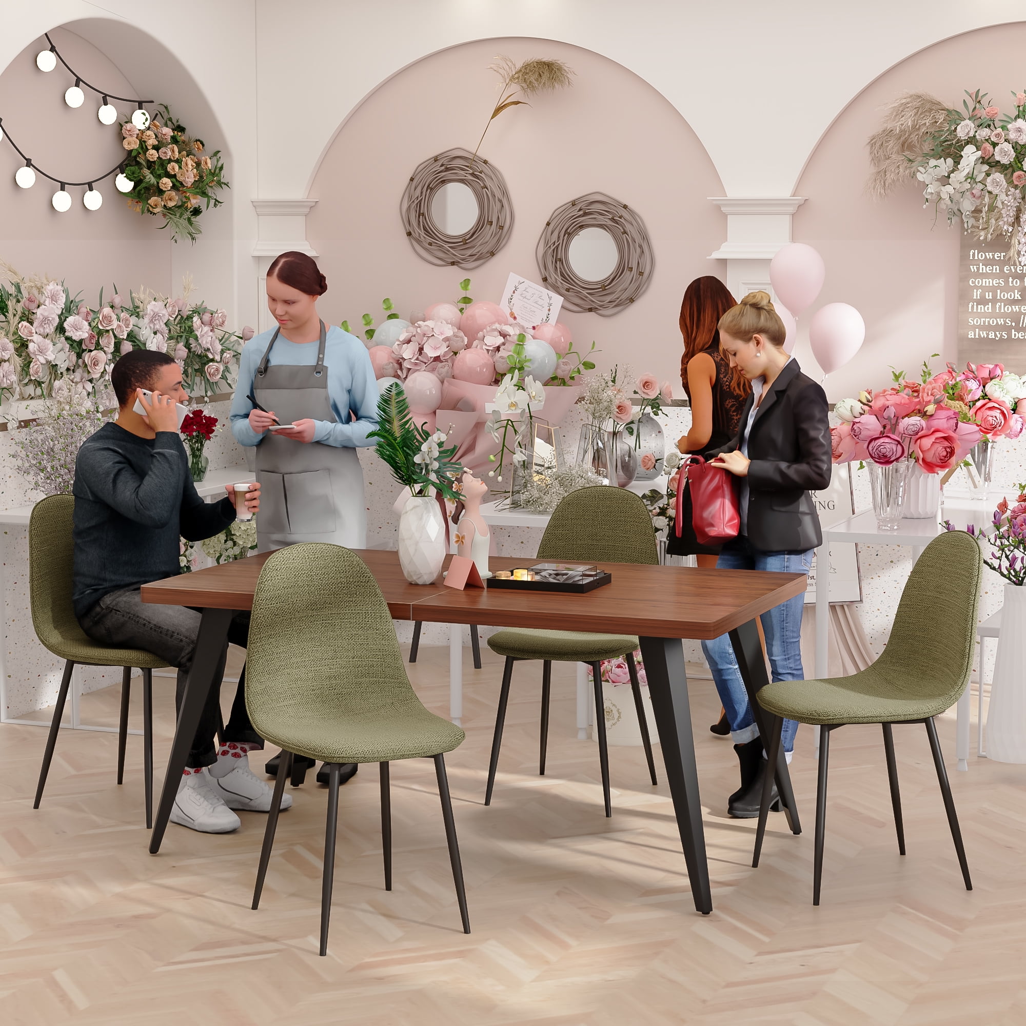 Homy Casa Lot de 4 chaises d'appoint rembourrées sans accoudoirs pour salon, chambre à coucher, réception, tissu vert