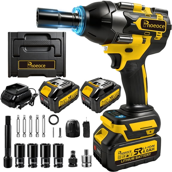Pnoeoce 850N.m Brushless Cordless Impact Wrench,1/2 Impact Gun,20V High Torque,3200RPM with 2x 4.0Ah Batteries and 4 Sockets Included