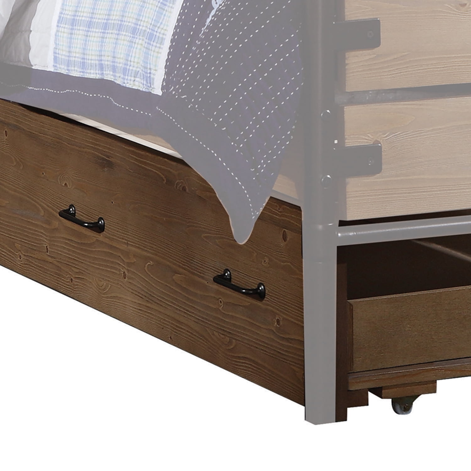 Benjara Traditional Wooden Twin Size Trundle with Caster Wheels, Brown