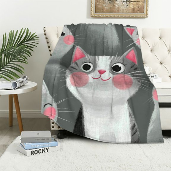 BCIIG Cute Cats Throw Blanket Flannel Autumn Lightweight Soft Grey Kitty Fuzzy Cozy Blanket for Couch Bed Fall Decor Travel Blankets Holiday Kids Adult 40x50in