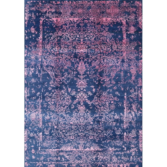 Ahgly Company Indoor Rectangle Mid-Century Modern Blue Oriental Area Rugs, 2' x 4'