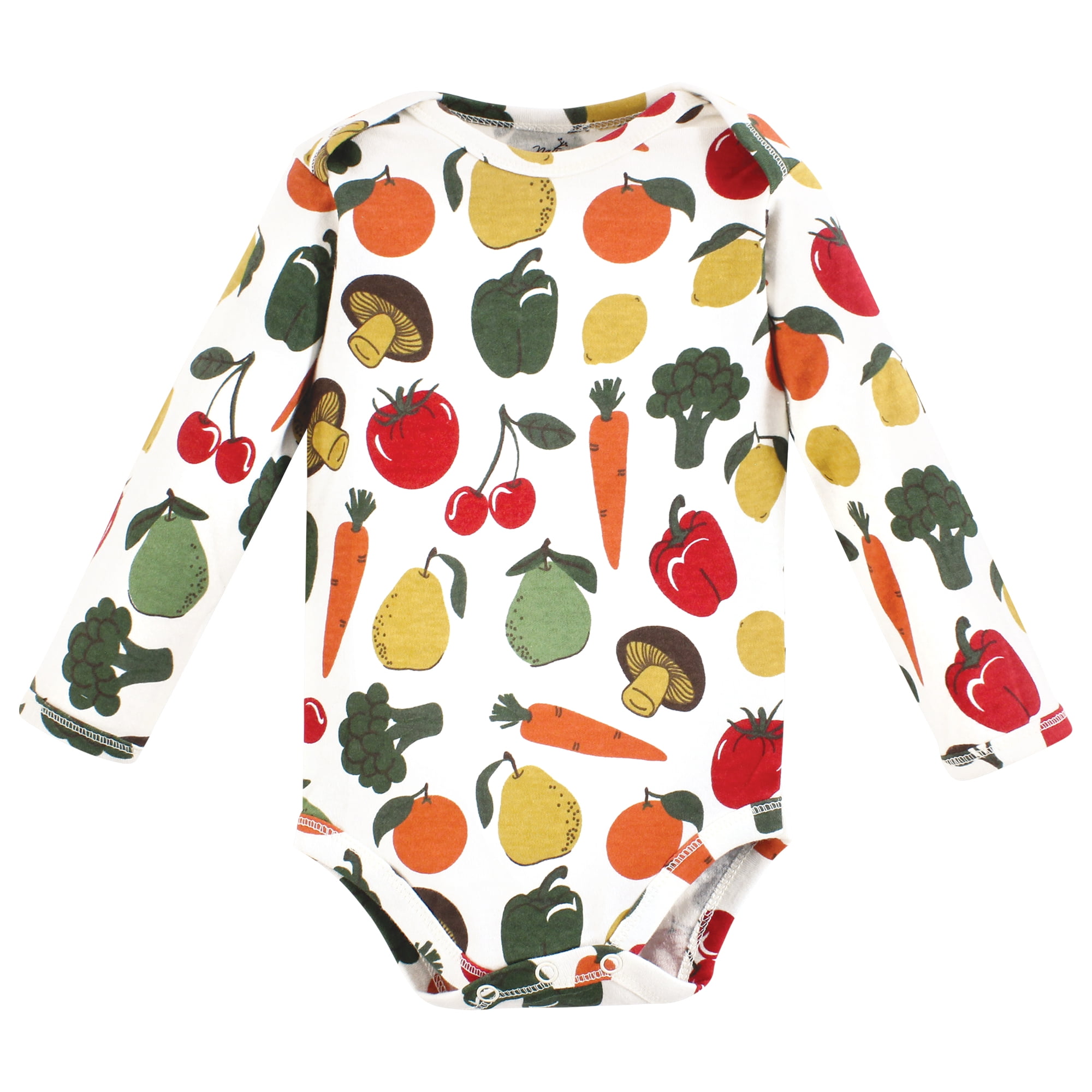 Touched by Nature Organic Cotton Long-Sleeve Bodysuits, Happy Veggies, 9-12 Months