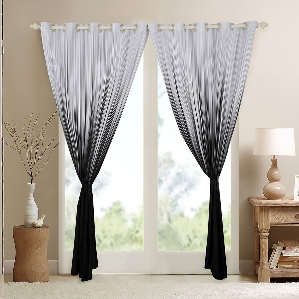 Ombre Grey Curtains Black Bedroom Curtains for Teens Adults, Modern Abstract Artwork Window Treatments Luxury Preppy Stuff