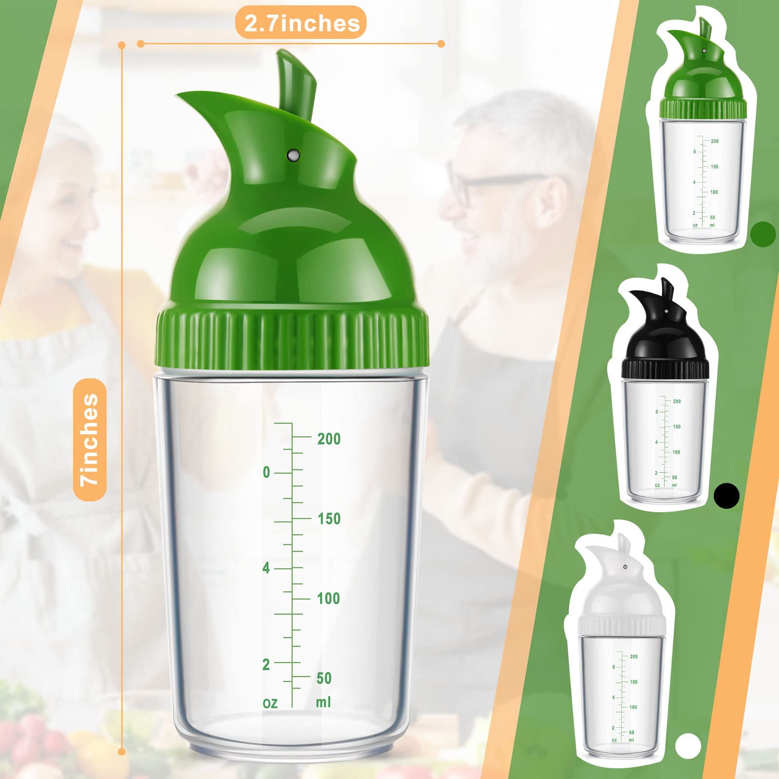 Salad Dressing Shaker Container, Dripless Pour, Leak-, Soft Grip, BPA ,  Homemade Salad Dressing Bottle Mixer Measure, 200ml For Kitchen