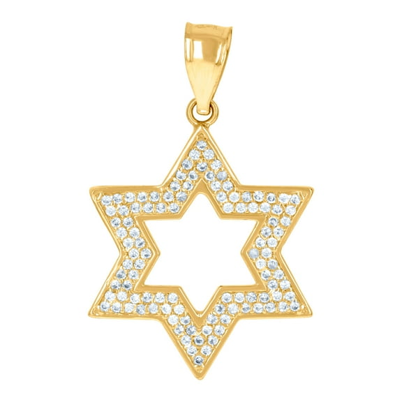10k Yellow Gold Mens Cubic Zirconia Religious Judaica Star of David Religious Symbol Charm Pendant 28x17.5mm Wide Neckla