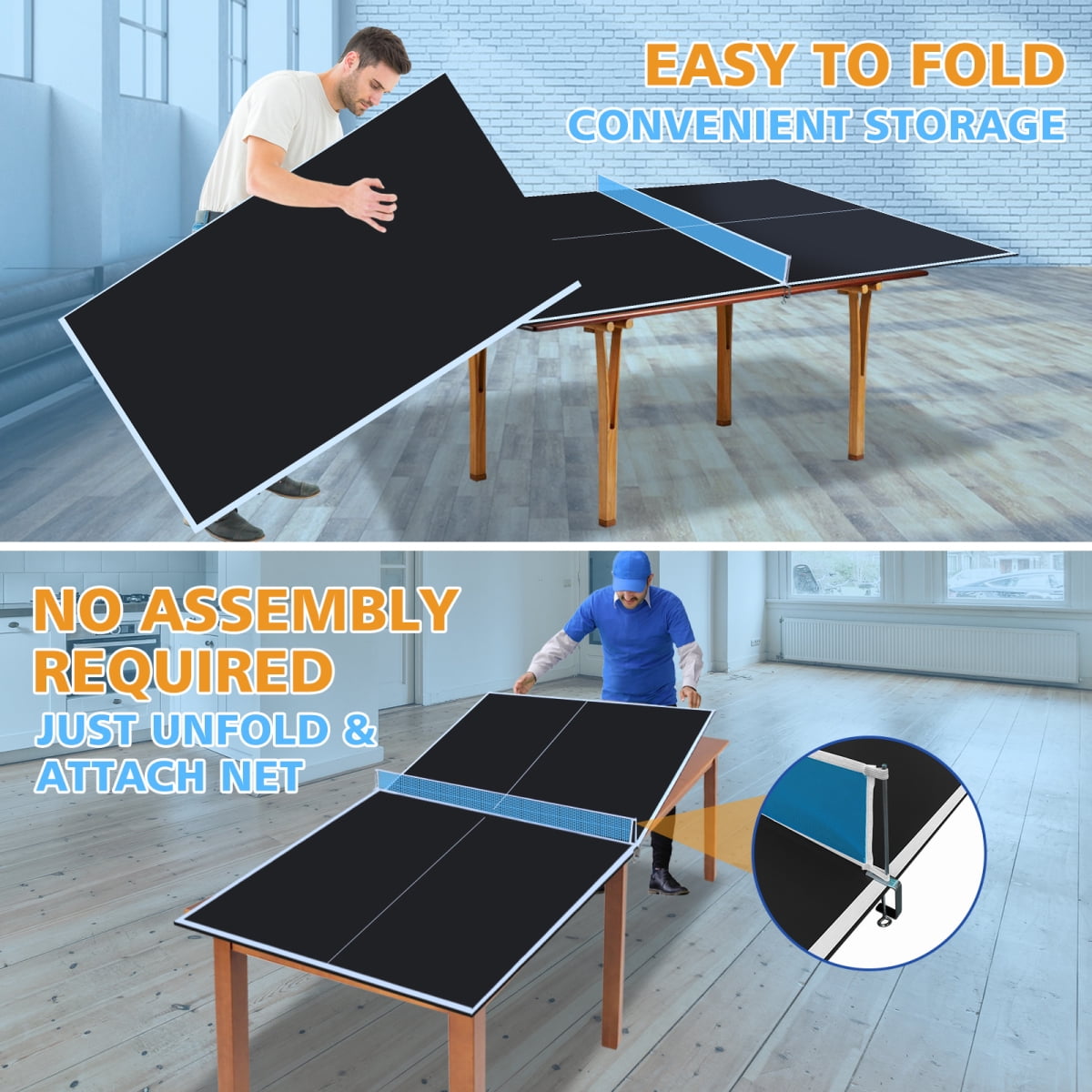 8ft Foldable Ping Pong Conversion Top – Portable Black Table Tennis Table Top for Indoor Games