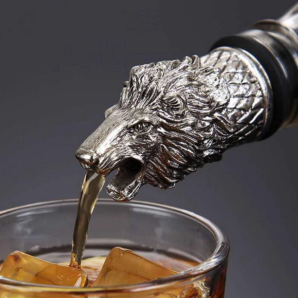 Decantadores de licor, vino, champán, vertedor, decantador, cabeza de animal, tapas de vino, selladores, camarero plateado, herramientas de cocina, accesorios de barra, 1 pieza, león