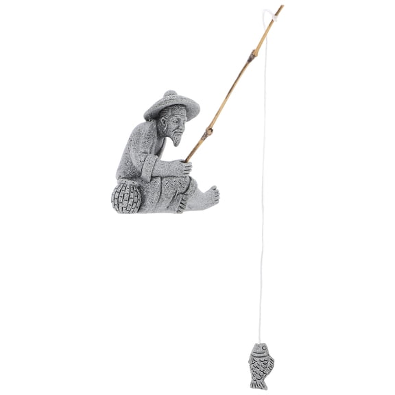 Hemobllo Grey Fisherman Figurine Sitting Statue Sandstone Garden Decor Tabletop Aquarium Ornament