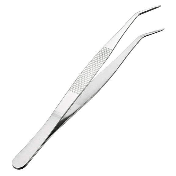 8-Inch Stainless Steel Tweezers with Curved Pointed Serrated Tip