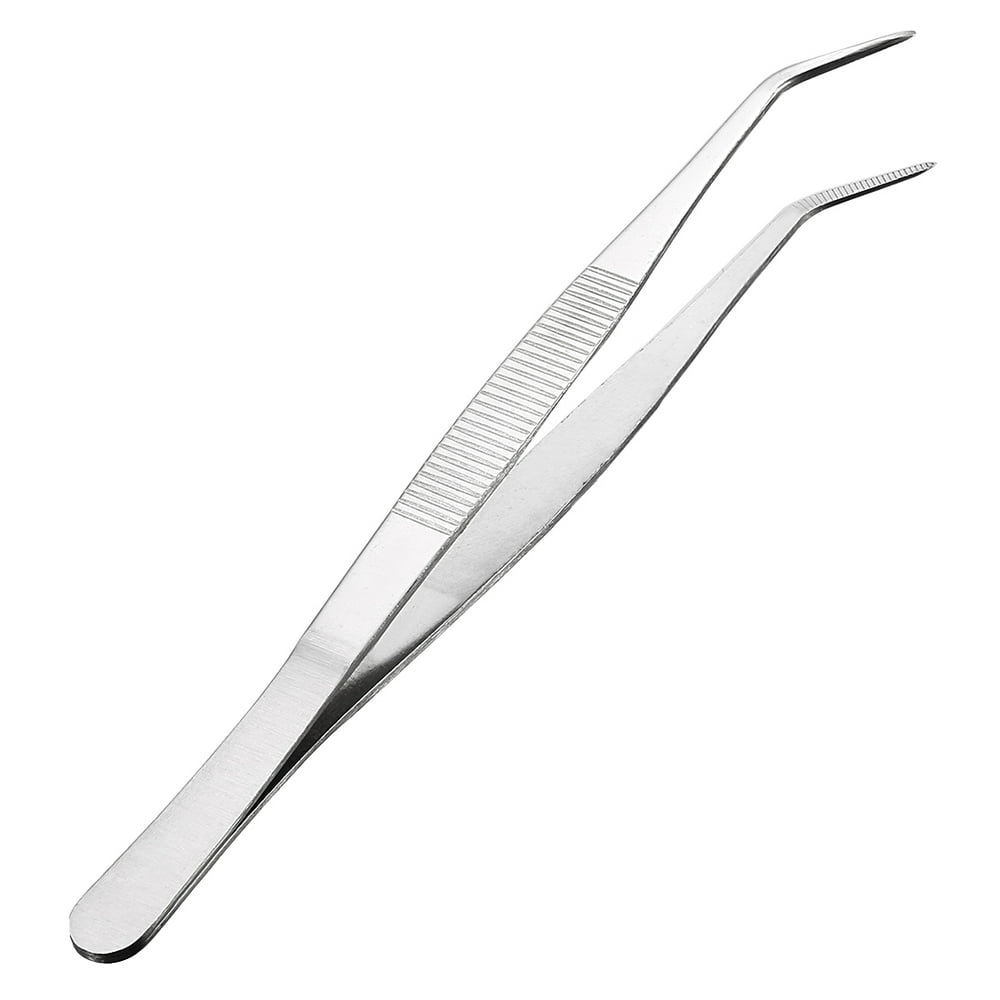 8 Inch Stainless Steel Tweezers With Curved Pointed Serrated Tip 2858