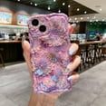 thumbnail image 2 of for iPhone 14 Case, Colorful Retro Oil Painting Printed Flower Phone Case for Girls Women, TPU Cute Curly Wave Edge Durable Protective Phone Cover for iPhone 14, Purple Chrysanthemums, 2 of 7