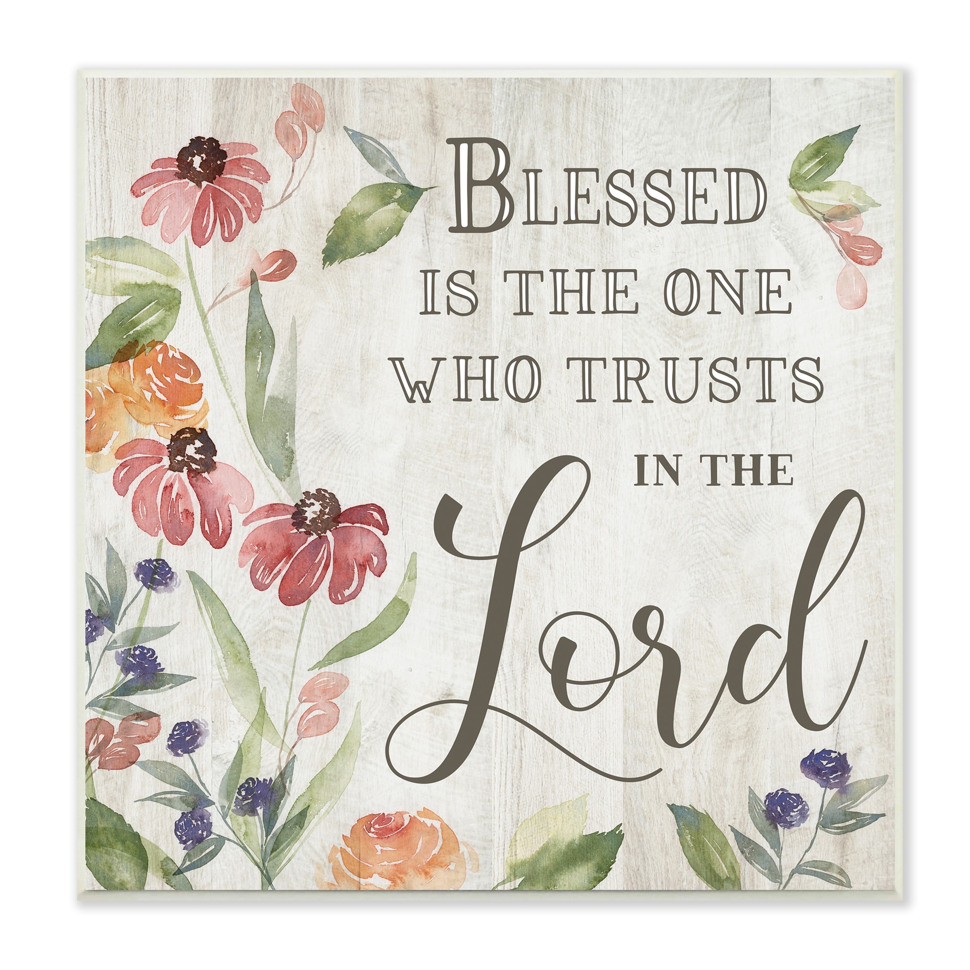Stupell Industries Blessed One Who Trusts The Lord Spring Florals, 12 x 12, Design by Kristen Brockmon