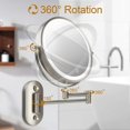 thumbnail image 4 of Rechargeable wall-mounted illuminated vanity mirror, extendable double-sided vanity mirror with 10x magnification - brush nickel, 4 of 4