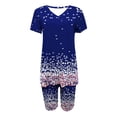 thumbnail image 3 of Blusas para Mujeres Casual Cuello en V Impresión de Manga Corta Blusa Y Pantalones Cortos Dos Piezas Pantalones Conjunto, 3 of 4