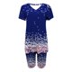 thumbnail image 2 of Blusas para Mujeres Casual Cuello en V Impresión de Manga Corta Blusa Y Pantalones Cortos Dos Piezas Pantalones Conjunto, 2 of 4