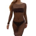 thumbnail image 5 of Sexy Women's Sheer Mesh Pearl Rhinestone Cover Up Dress Beach Swimwear Bikini Bathing Suit Coverups, 5 of 7