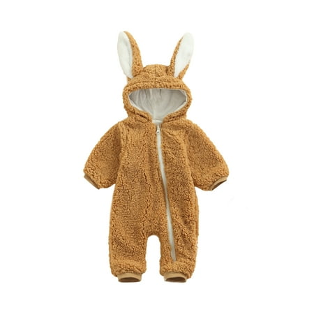 

Seyurigaoka Unisex Baby’s Solid Color Round Neck Hooded Long Sleeve Zipper Jumpsuit