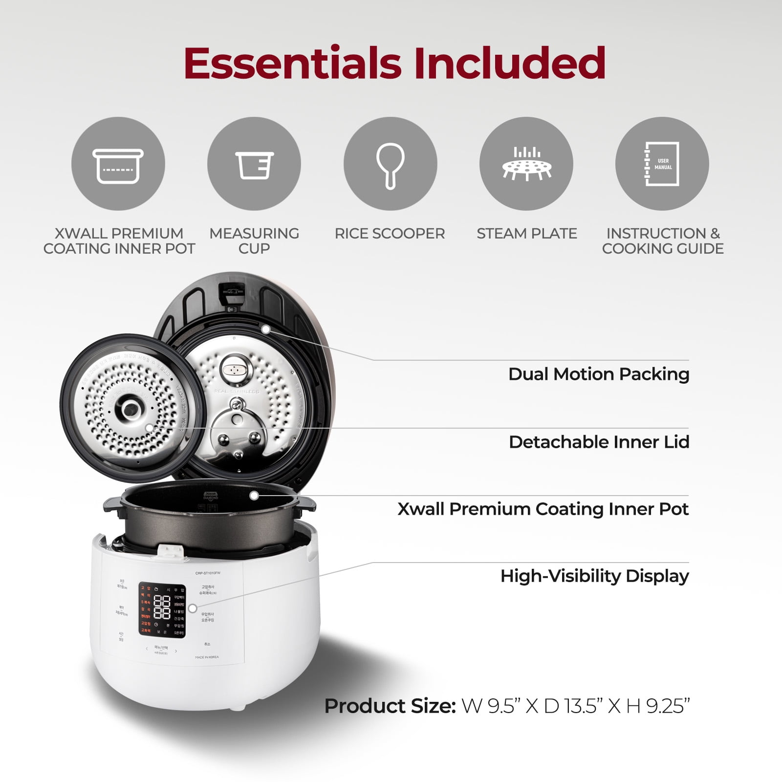 CUCKOO Twin Pressure Rice Cooker 6-Cup Uncooked / 12-Cup Cooked with Nonstick Inner Pot, Versatile Rice Maker & Warmer with 16 Menu Options, Open Cooking Mode, Voice Guide, White (CRP-ST0609FW)
