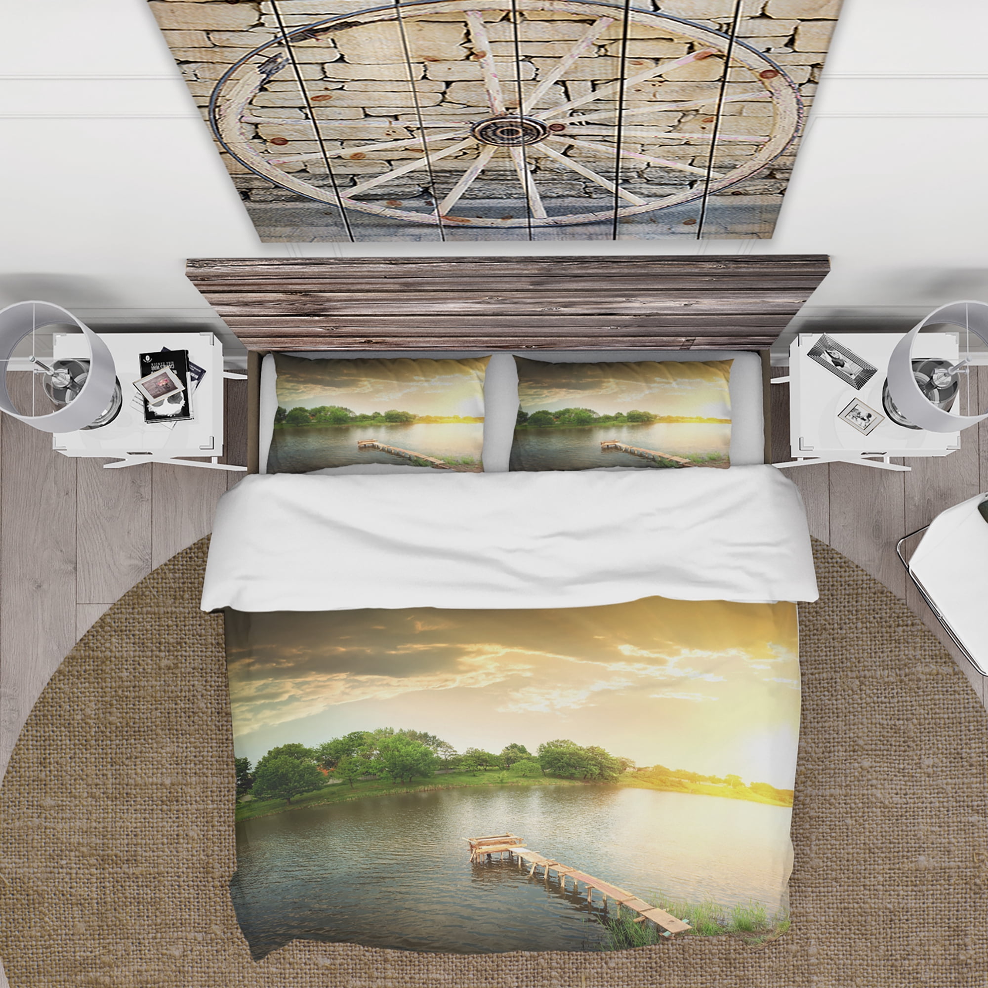 Designart 'Lake Under Evening Sun' Cabin & Lodge Duvet Cover Set