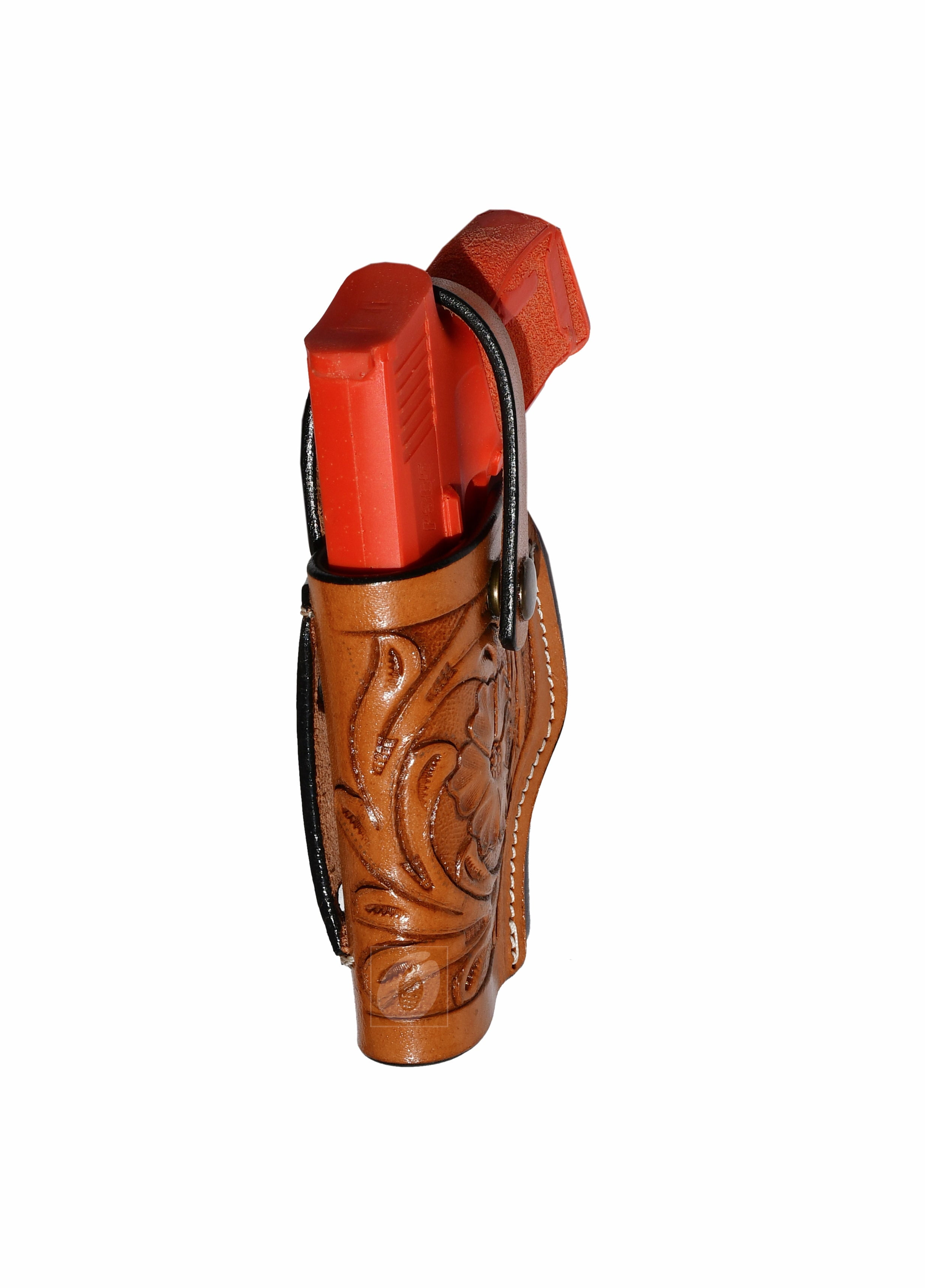 Leather Glock Holster G17 G19 Pistol Western Floral Tooled Tan - Left Hand