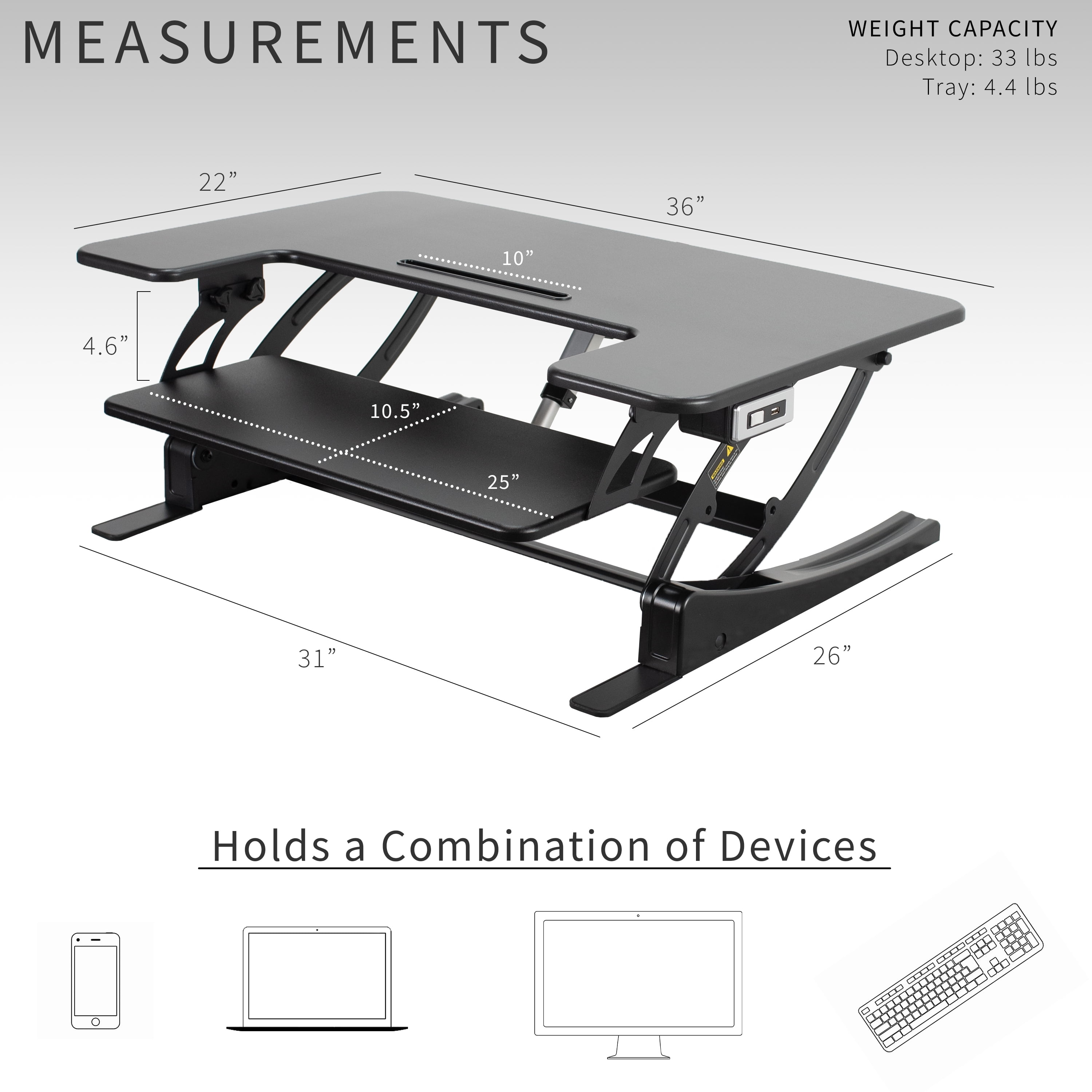 VIVO Electric Height Adjustable Standing Tabletop Desk Converter w/ USB 36"
