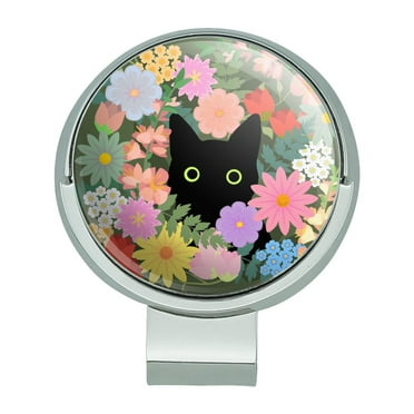 Black Cat Hiding in Spring Flowers Golf Hat Clip With Magnetic Ball Marker