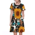 thumbnail image 1 of Balery Vintage Sunflowes Vestidos sueltos de manga corta para mujer, vestidos de verano 2025, vestidos casuales de corte A con vuelo., 1 of 6
