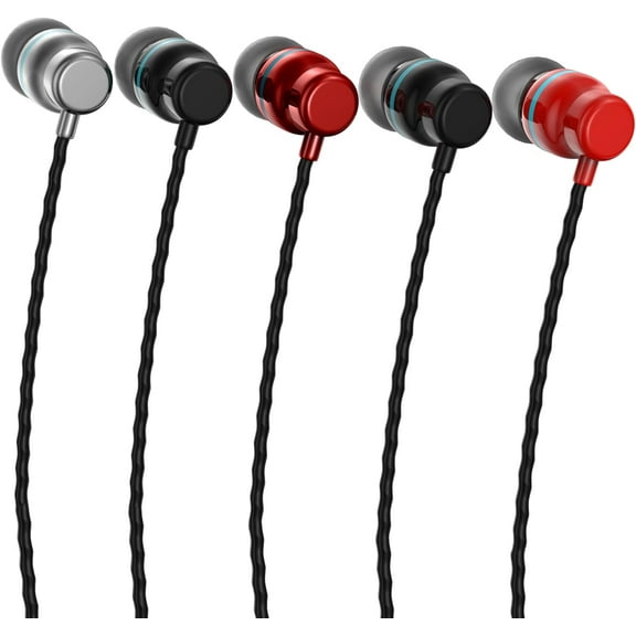 5 Pack Wired Earbuds with Microphone, Noise Isolating Wired Headphones Compatible with Android, Phone, Samsung, iPad, MP3, and Most 3.5mm Jack, White
