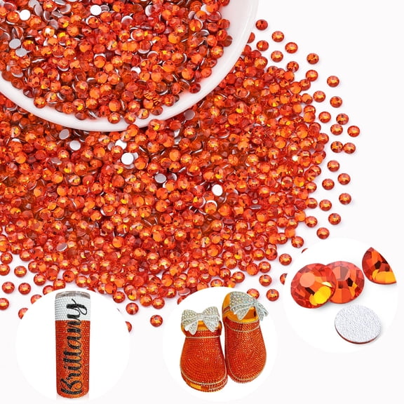 3000PCS SS8/2.5mm Crystal Rhinestones (Orange/Hyacinth), Bedazzling Flatback Glass Rhinestones for Crafting DIY Nail Art Makeup Decoration, Gems Diomand Charms for Tumbler Shoes Clothing Mug