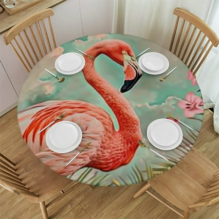 

SHERONV Flamingo Flowers Sky Round Tablecloth Washable Stain-Resistant 42 -46