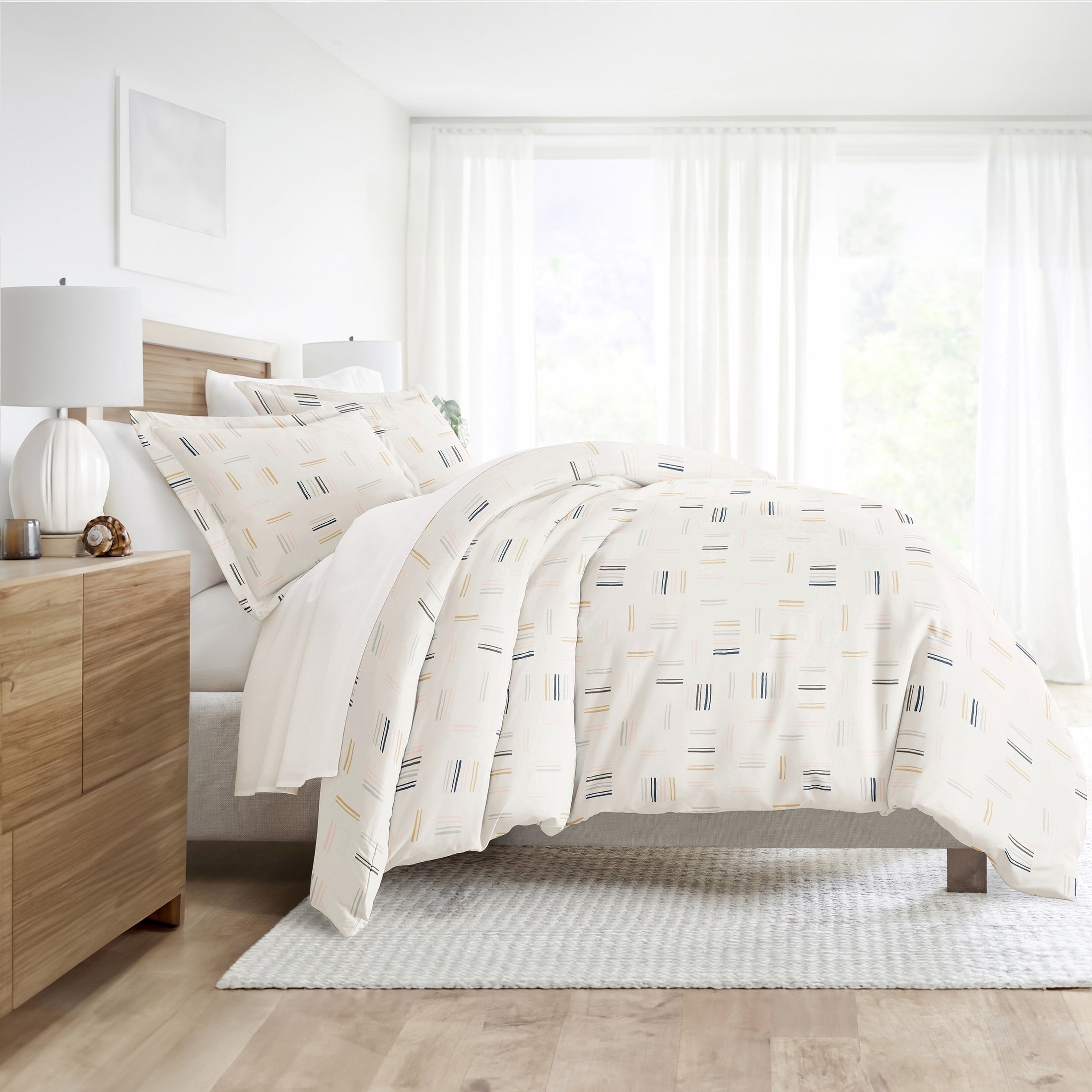 Noble Linens Clay Geo Dash 3-Piece 3-Piece Duvet Cover Set, King/Cal King