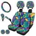 thumbnail image 2 of Uorisanigo Colored Coconut Leaves Automotive Front and Rear Cushion Covers Steering Wheel Cover Pillowcase for Cars Gear Lever Cover+Hand Brake Cover Water Coaster Soft 11 PCS, 2 of 7