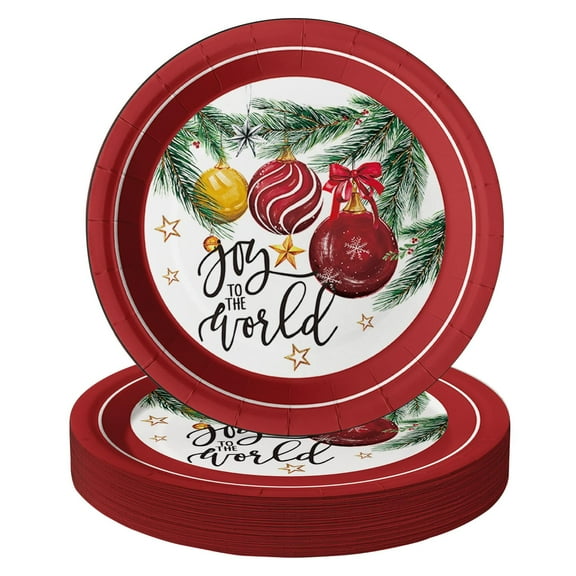 Horaldaily 24Pcs Christmas Paper Plates, Christmas AFN1Trees Ball Ornaments Plates for Party Birthday Holiday Dinner Event Disposable Tableware Supplies Decor, 9lnch