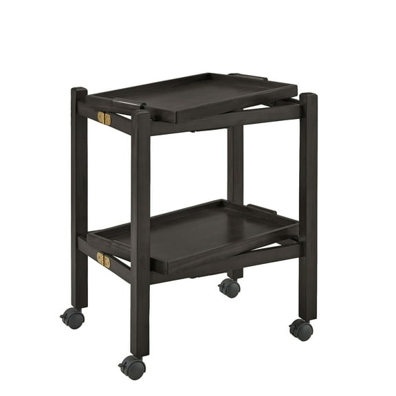 Weston Home Telluride Wood Finish Folding Bar Cart with Two Detachable Trays, Black Finish