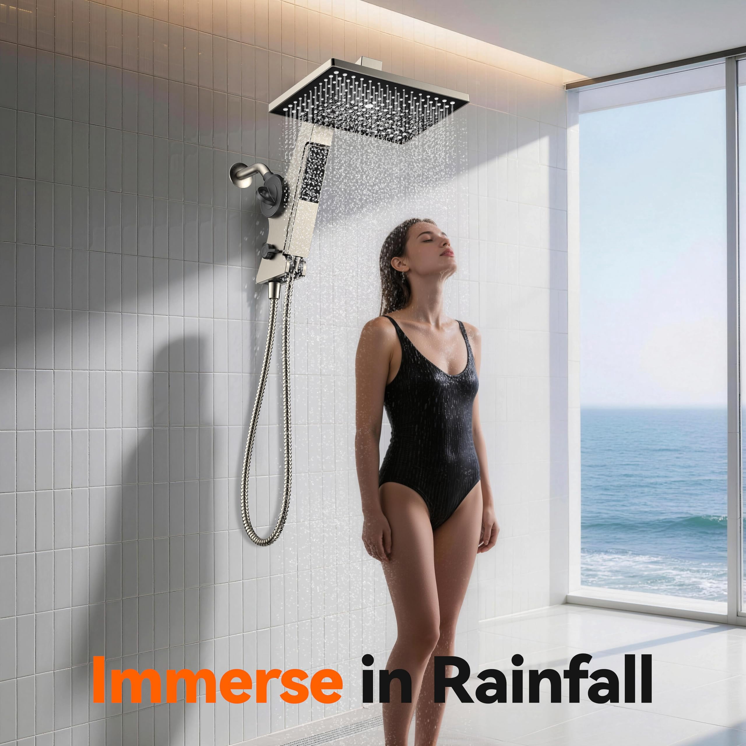 Filtered Rain Shower Head With Handheld Combo High 12'' Rainfall Heads & Detachable Wand Dual Showerhead Water Softener For Hard Easy Filter Replacement