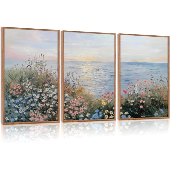 FCCUYE Beach Framed Canvas Wall Art Set, Palm Tree Surfboard Seascape Wall Decor, Ocean Surfing Wall Painting, Coastal Art Print for Living Room, Bedroom, Dining Room, Bathroom - Large Size 16"x24"x3