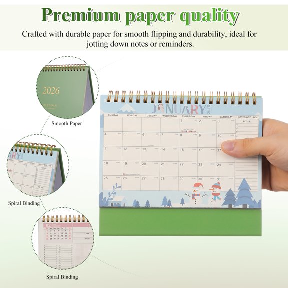 ELAYARD 2026 Minimalist Green Desktop Calendar and Daily Planner with Smooth Paper, Compact Size for Easy Scheduling