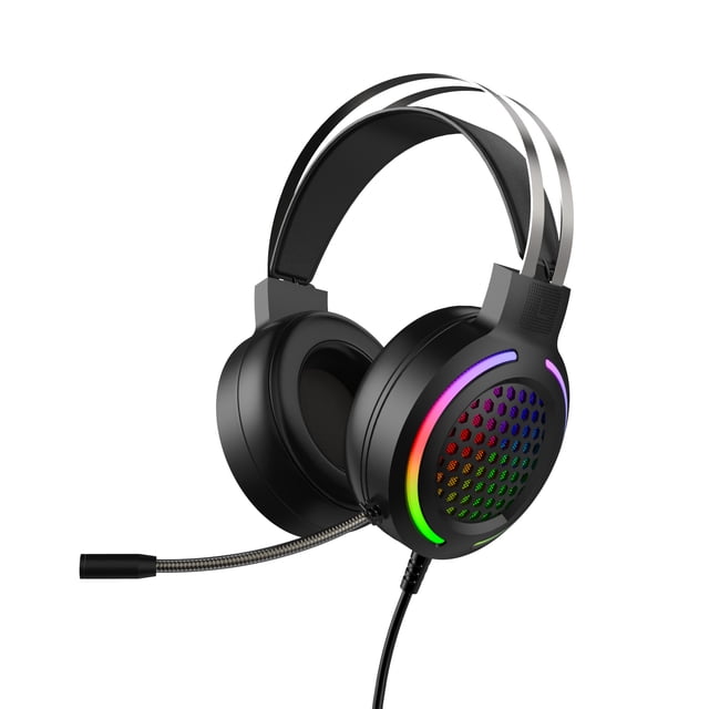 Casque de Jeu Filaire USB 7.1 avec Haut-Parleurs de 50 mm, Design Creux Rétroéclairé RVB Coloré, Microphone Omnidirectionnel, Cache-Oreilles en Coton à Mémoire de Forme Protéinée, Réponse en Fréquence 20 Hz-40 KHz, Léger 350 g