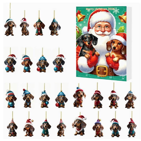 Christmas Advent Calendar 2026, 24 Days of Christmas Countdown, Dachshund Ornament Set, 24 Dog Hanging Decorations, Xmas Gifts for Dachshund Lovers