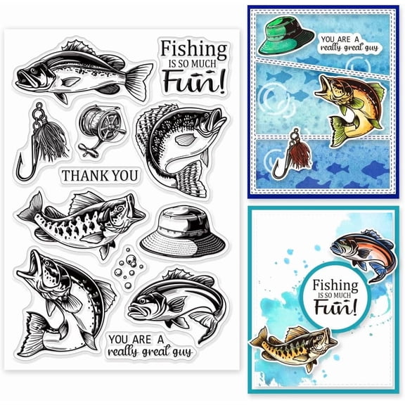 Fishing Clear Stamps for Cards Making Fishhook Clear Stamp Seals Transparent Stamps for DIY Scrapbooking Photo Album Journal Home Decoration