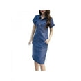 thumbnail image 2 of Lavaport Women's Vintage Turn Down Collar Denim Dresses with Pockets, 2 of 5